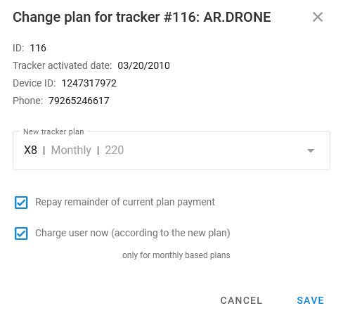 Change plan window